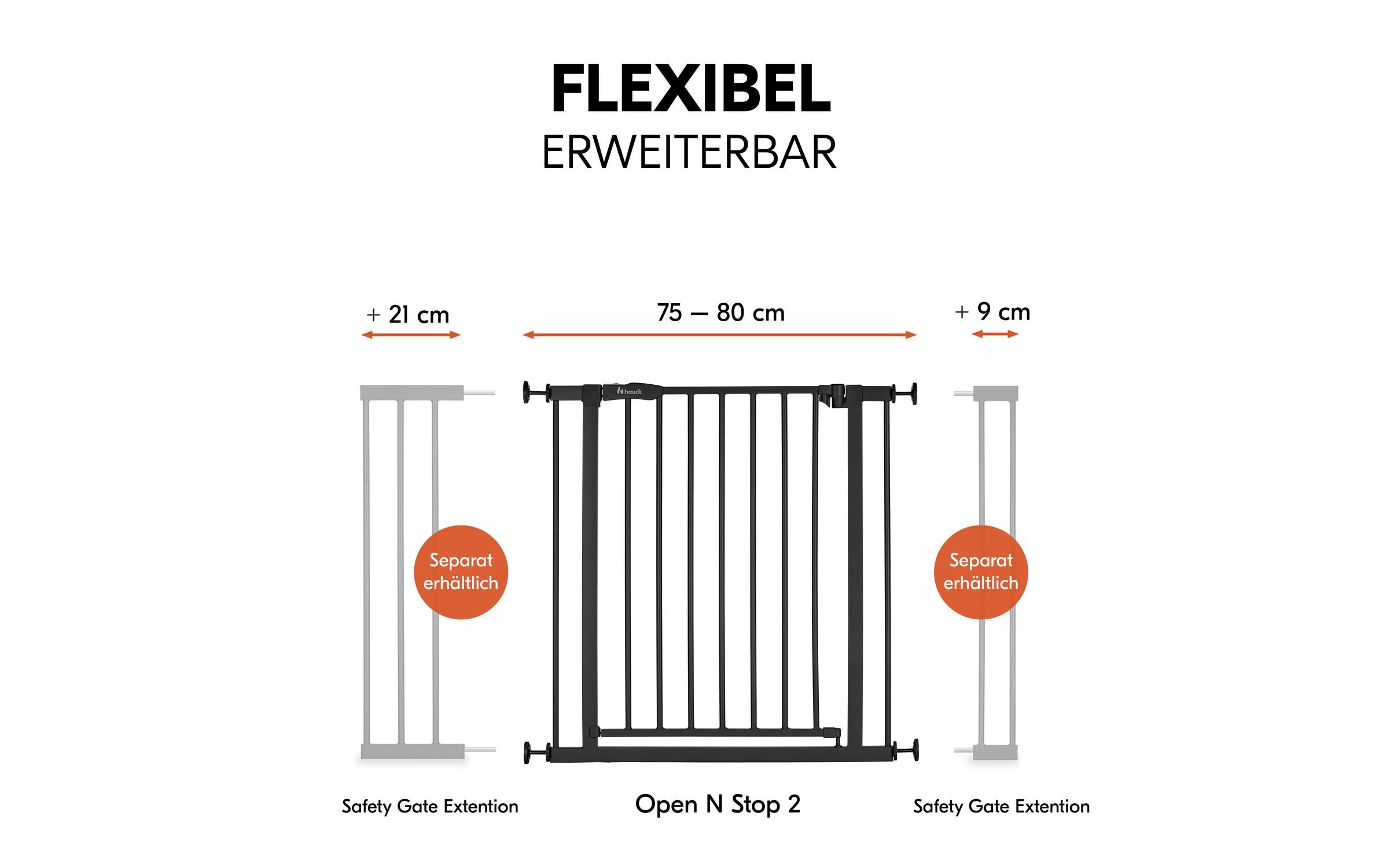 Türschutzgitter Open N Stop 2 Schwarz 75 cm - 80 cmPraktisches, manuell schliessendes Tür- und Treppenschutzgitter-Set