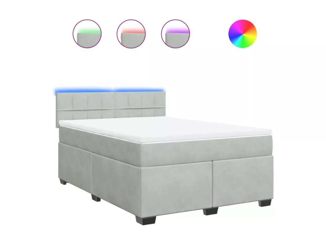 Sommier à lattes de lit et matelas Gris clair 160x200cm Velours
