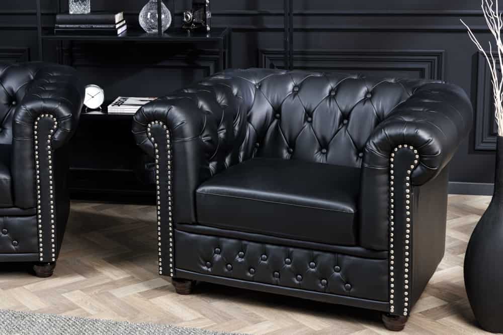 Design Sessel CHESTERFIELD 110cm matt schwarz Knopfheftung Federkern