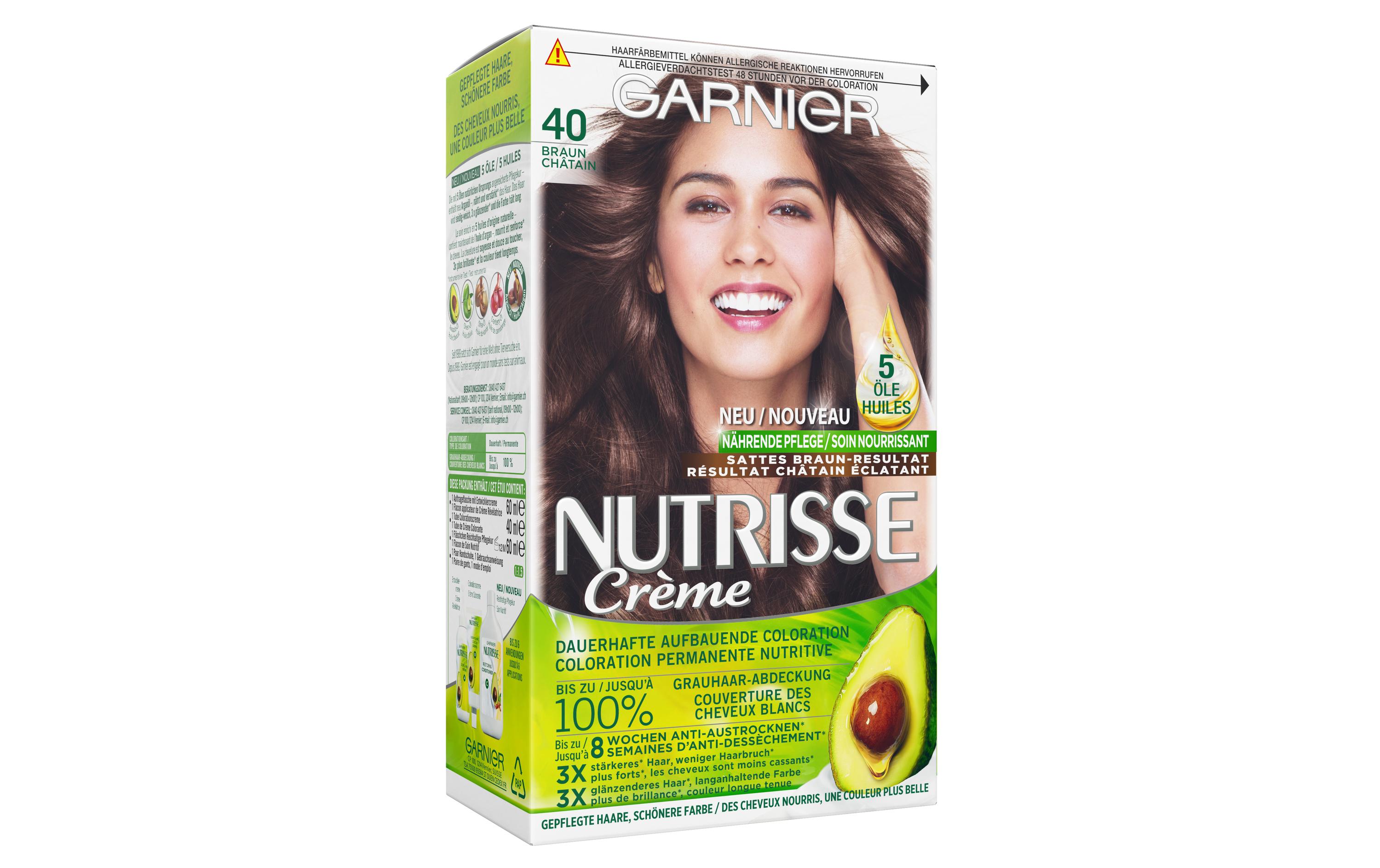Haarcoloration Nutrisse Crème 40 BraunHaarfarbe verleiht dem Haar seidig strahlenden Glanz