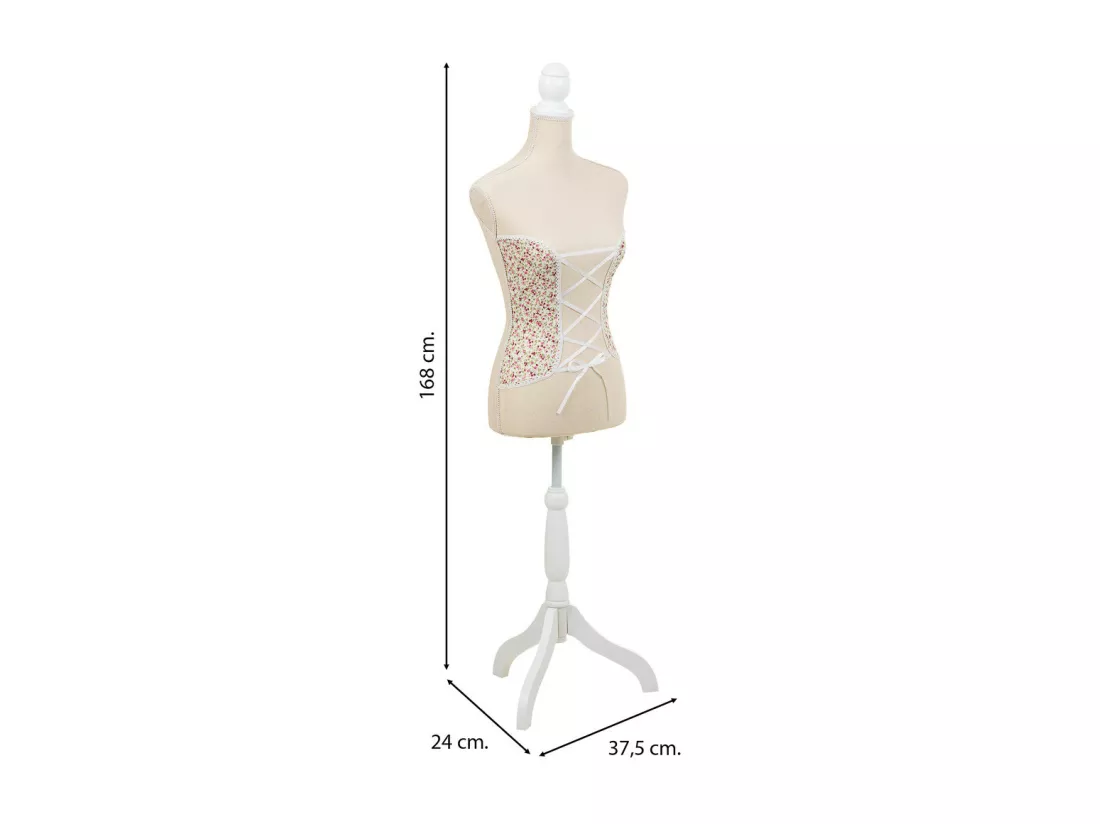 Mannequin en bois et mousse habillé de tissu couleur crème 24x37,5x168h