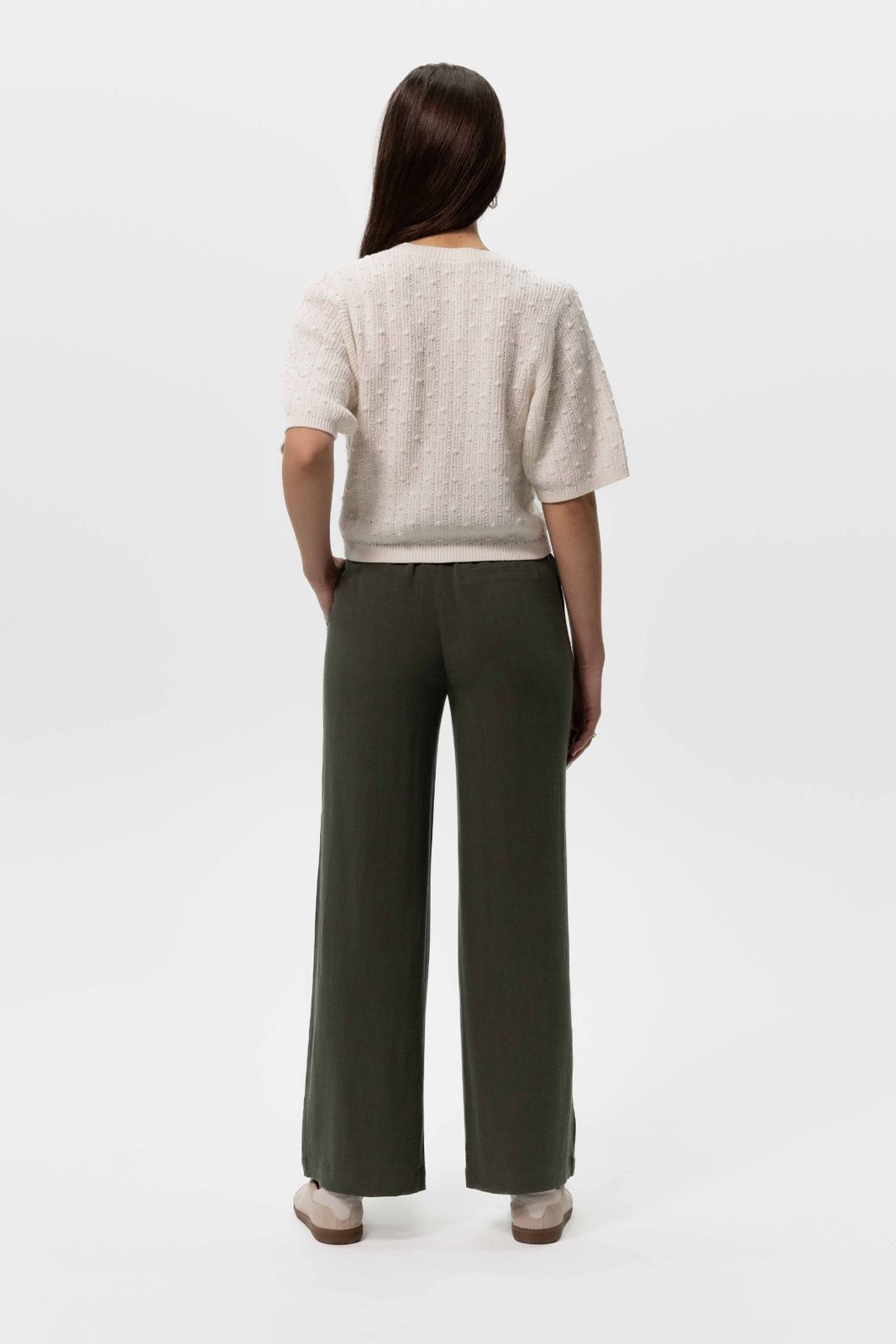 Donkergroene linnen wide leg broek