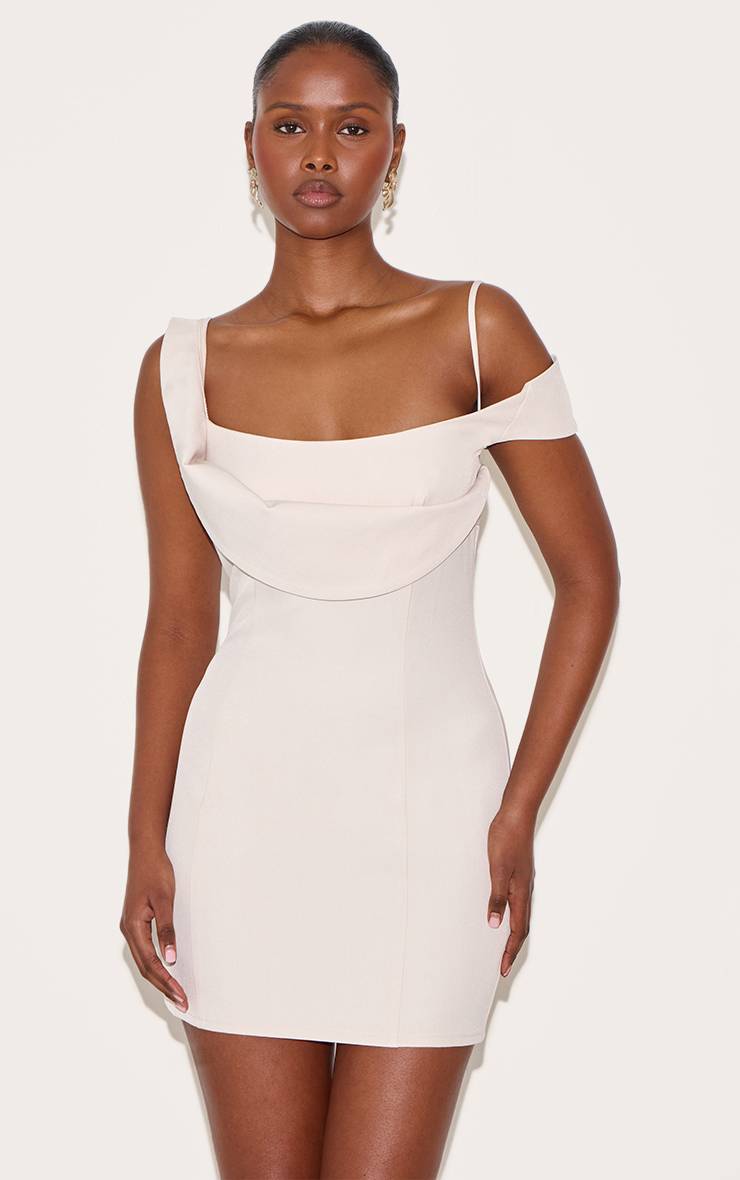 Crème Robe Mini Drapée En Tissu Tissé