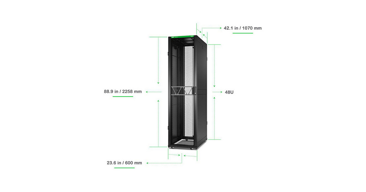 APCNetShelter SX Gen 2 AR3107B2, 48U server rack  (Zwart/groen, 60(b) x 225,8(h) x 107(d) cm, met zijkanten)