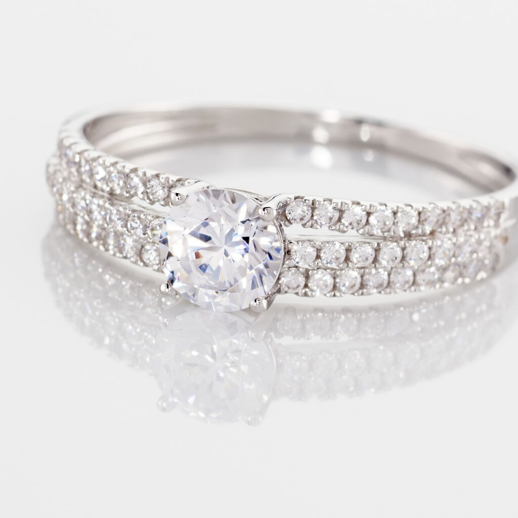 Bague Solitaire Ceridwen 3 Rangs Or Blanc Oxyde De Zirconium