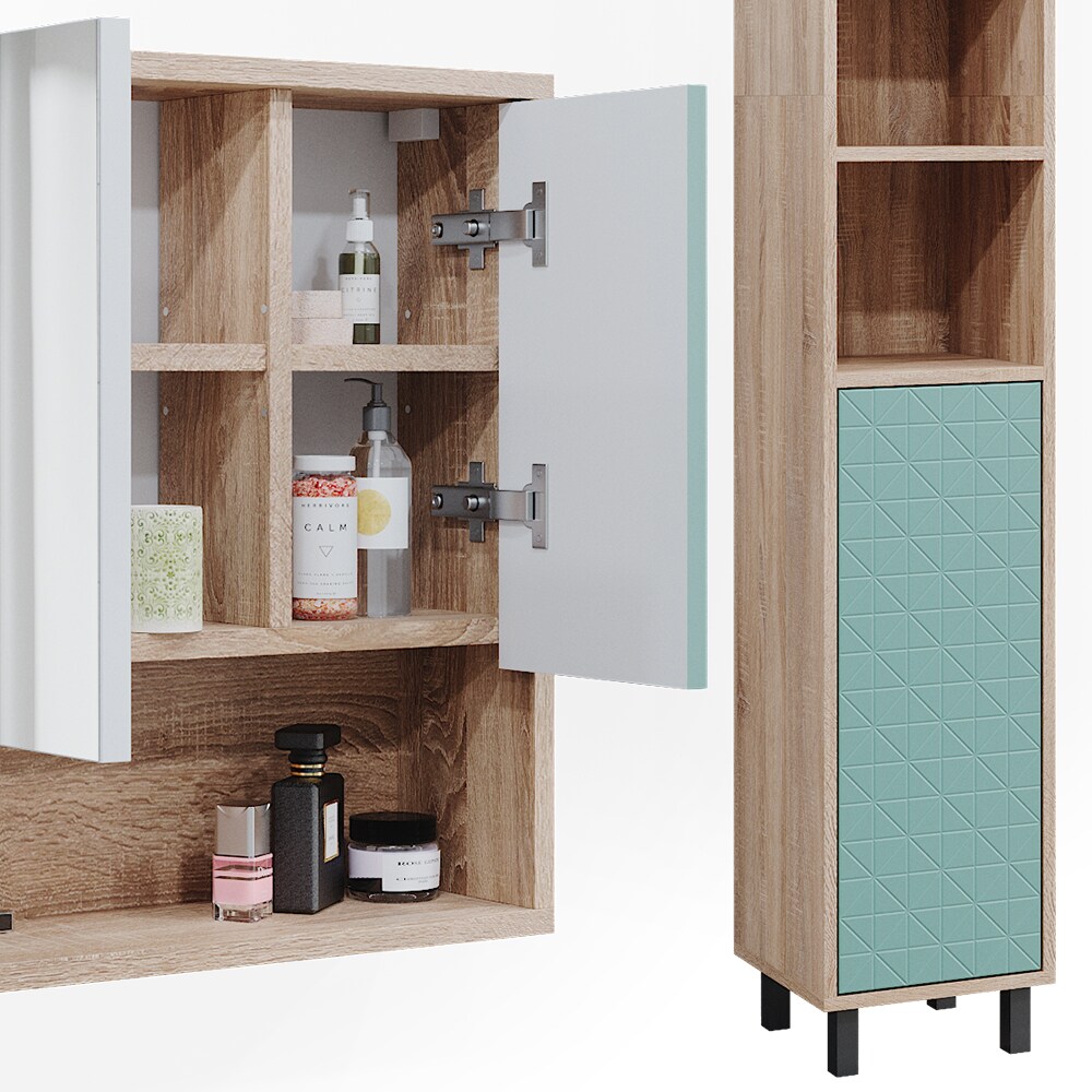 Vicco Badmöbel-Set Agasta sonoma, Badezimmerschränke 3D Optik