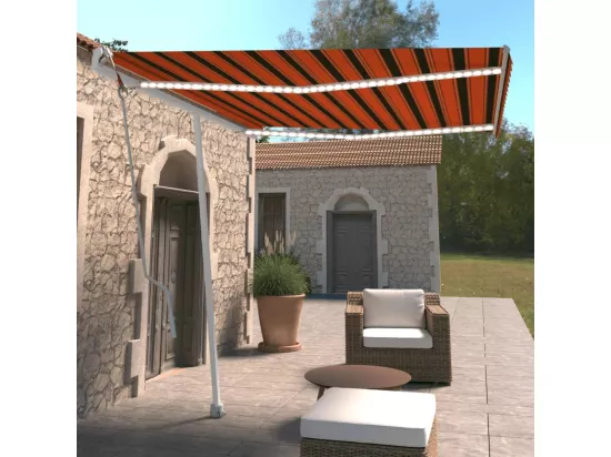 Auvent automatique capteur de vent/LED 300x250 cm Orange/marron