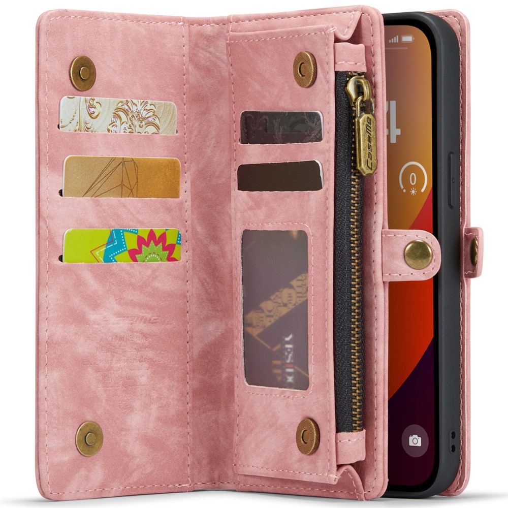 iPhone 16 Pro Max 2in1 Leder Tasche   Magnet Hardcase Karten Etui - Rosa