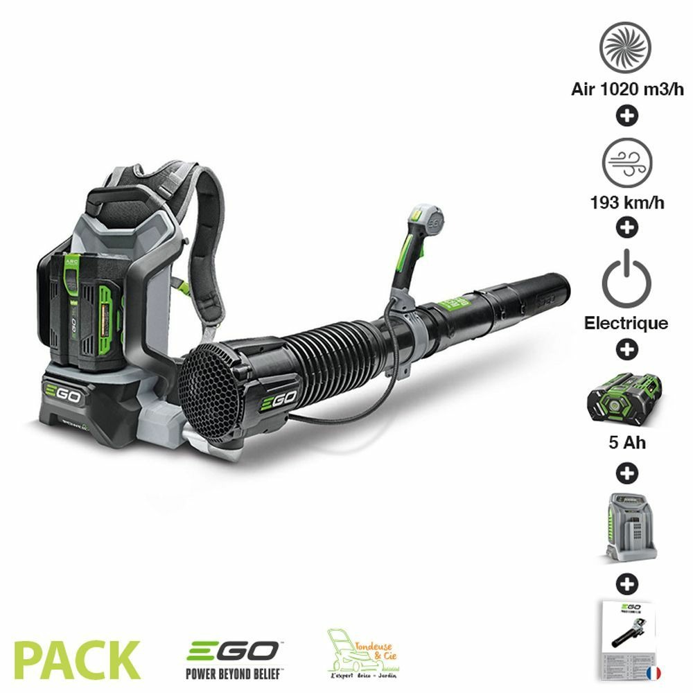 Pack souffleur professionnel à dos 1020m3/h batterie 5ah chargeur ego lb6002e