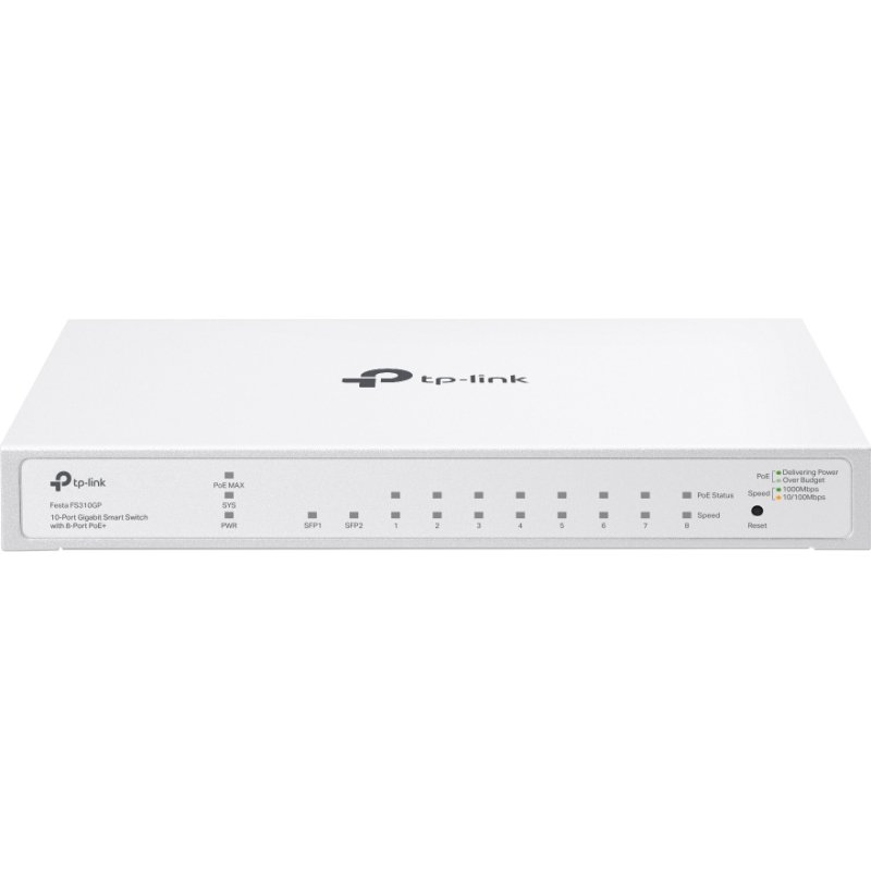 TP-Link FESTA FS310GP commutateur réseau Géré L2/L2+ Gigabit Ethernet (10/100/1000) Connexion Ethernet, supportant l'alimentation via ce port (PoE) 1U Blanc