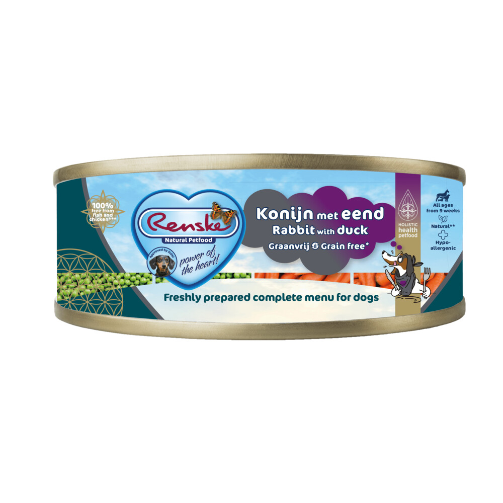 24x Renske Blik Vers Gestoomd Complete Menu Eend - Konijn Graanvrij95 gr