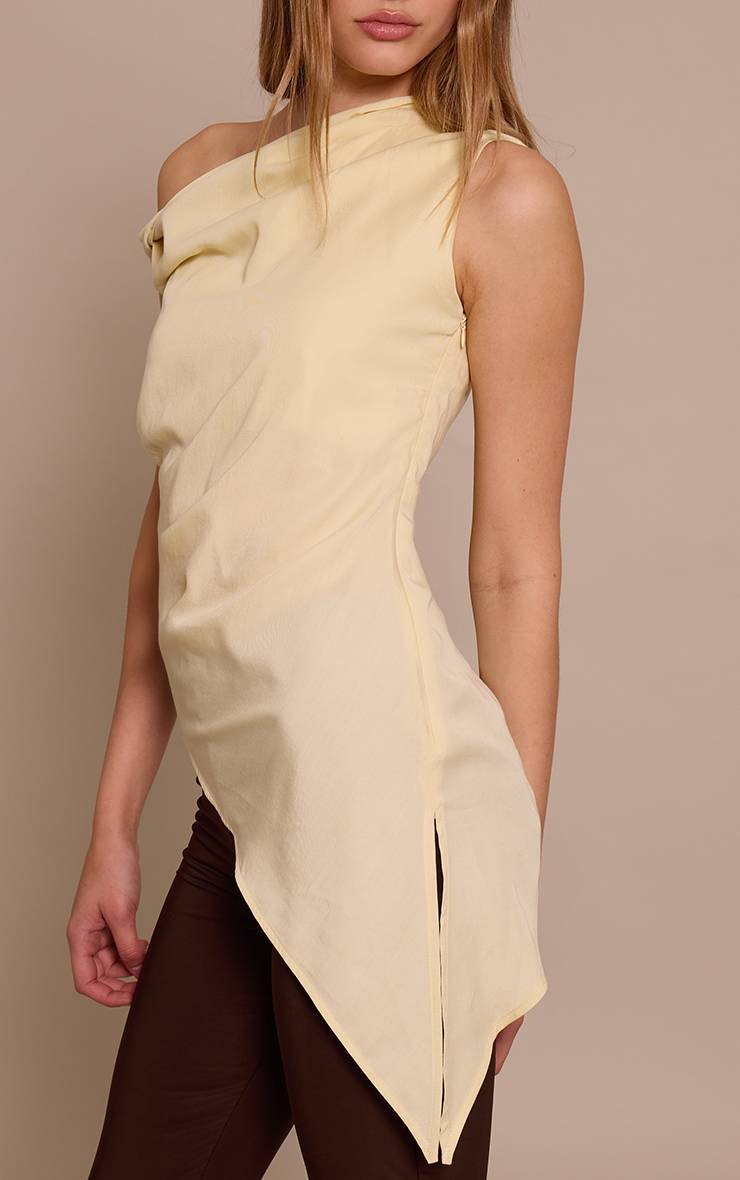 Crème Haut Long Drapé Asymétrique En Tencel