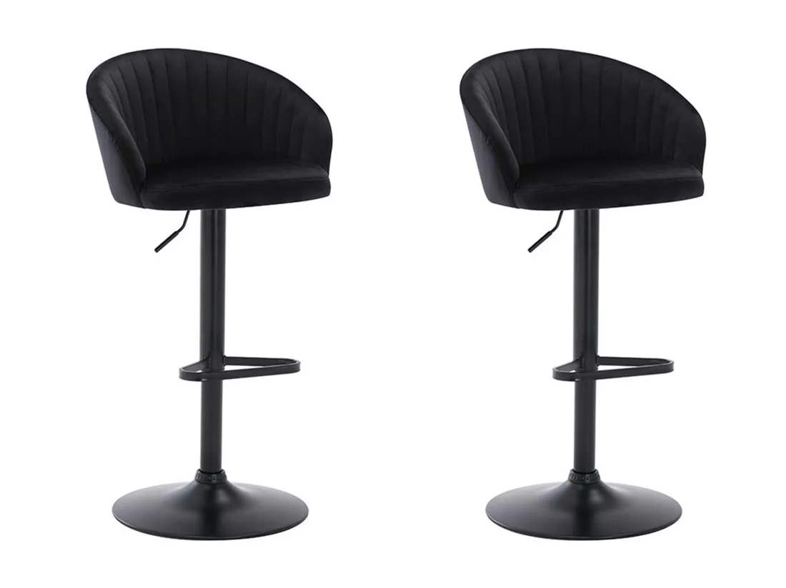 Lot de 2 tabourets de bar en velours et métal - Hauteur réglable - Noir - DORALIZ