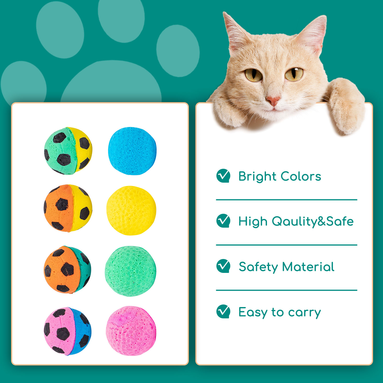 Nobleza - Conjunto de 8 Bolas de Espuma para Gatos, Bolas de Futebol para Gatos, Bolas de Brinquedo para Gatos, Brinquedos Interativos para Gatos para Uso Interno e Externo