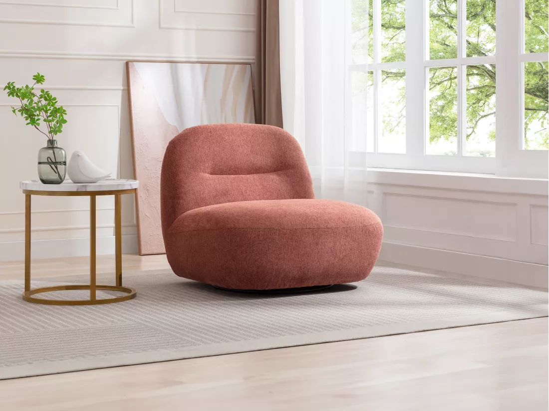 Fauteuil pivotant en tissu texturé terracotta POZETI