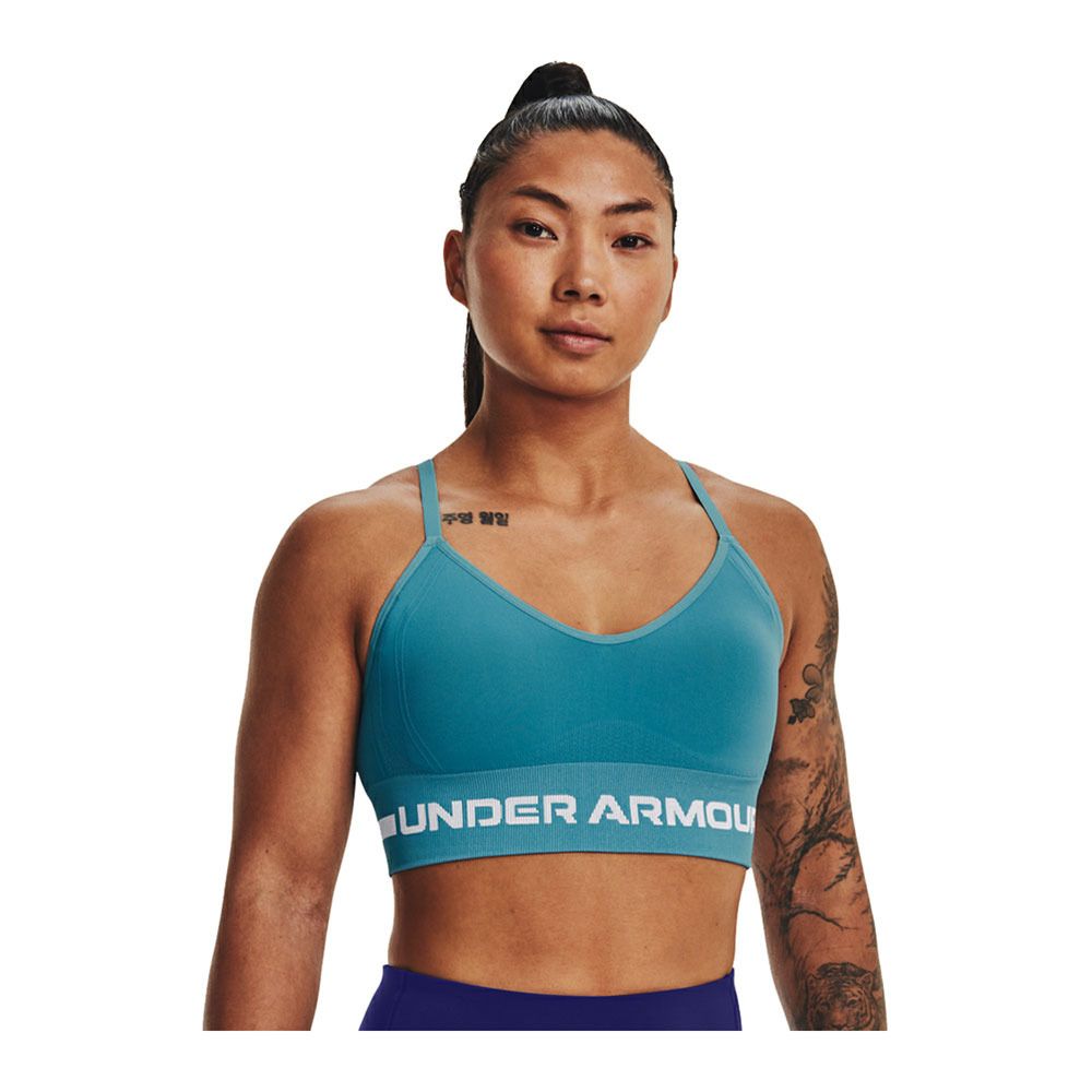 Under Armour UA SEAMLESS LOW LONG - Brassière Femme glacier blue/white