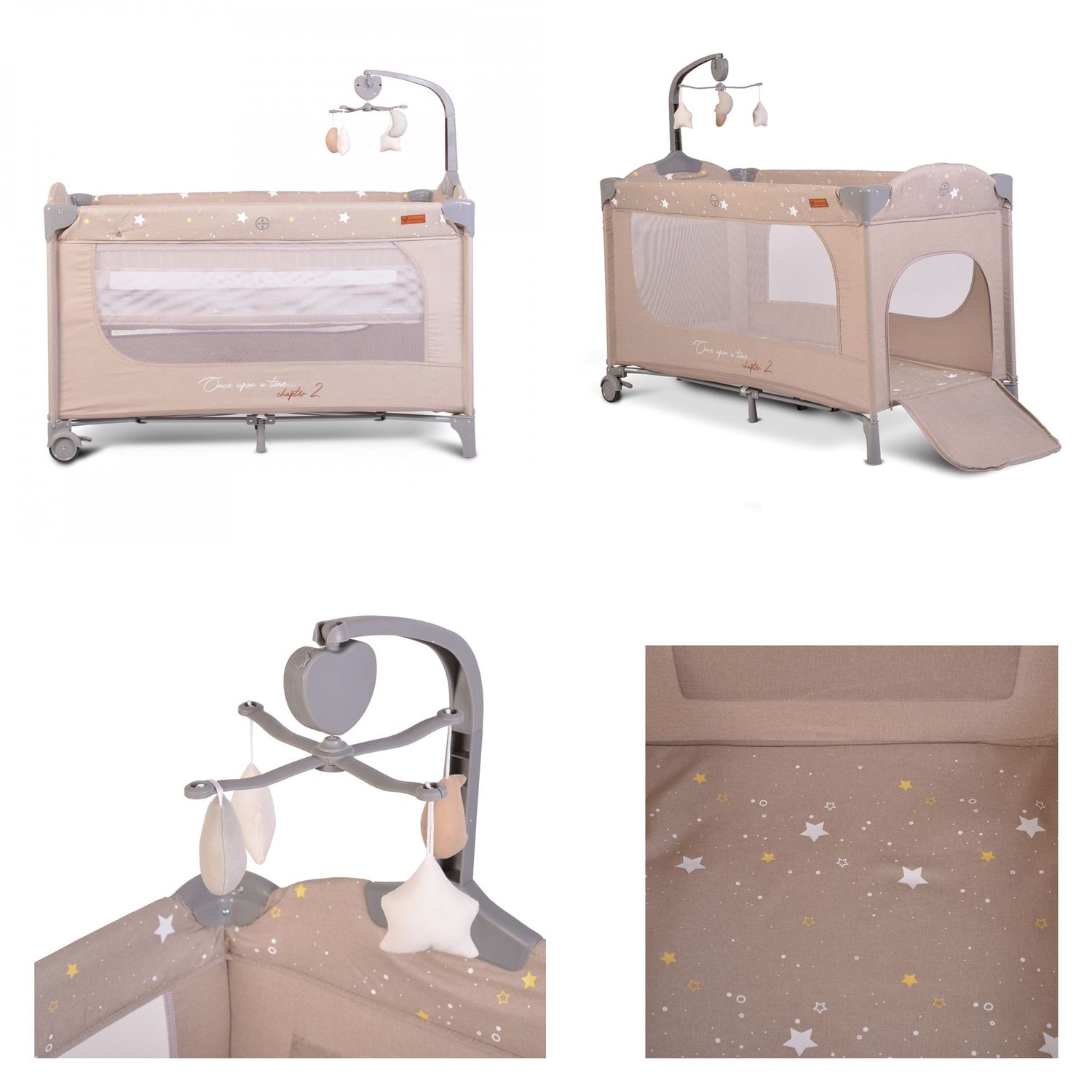 Cangaroo Reisebett Once upon a time, 2 Ebenen, Seiteneingang, Matratze, Mobile beige