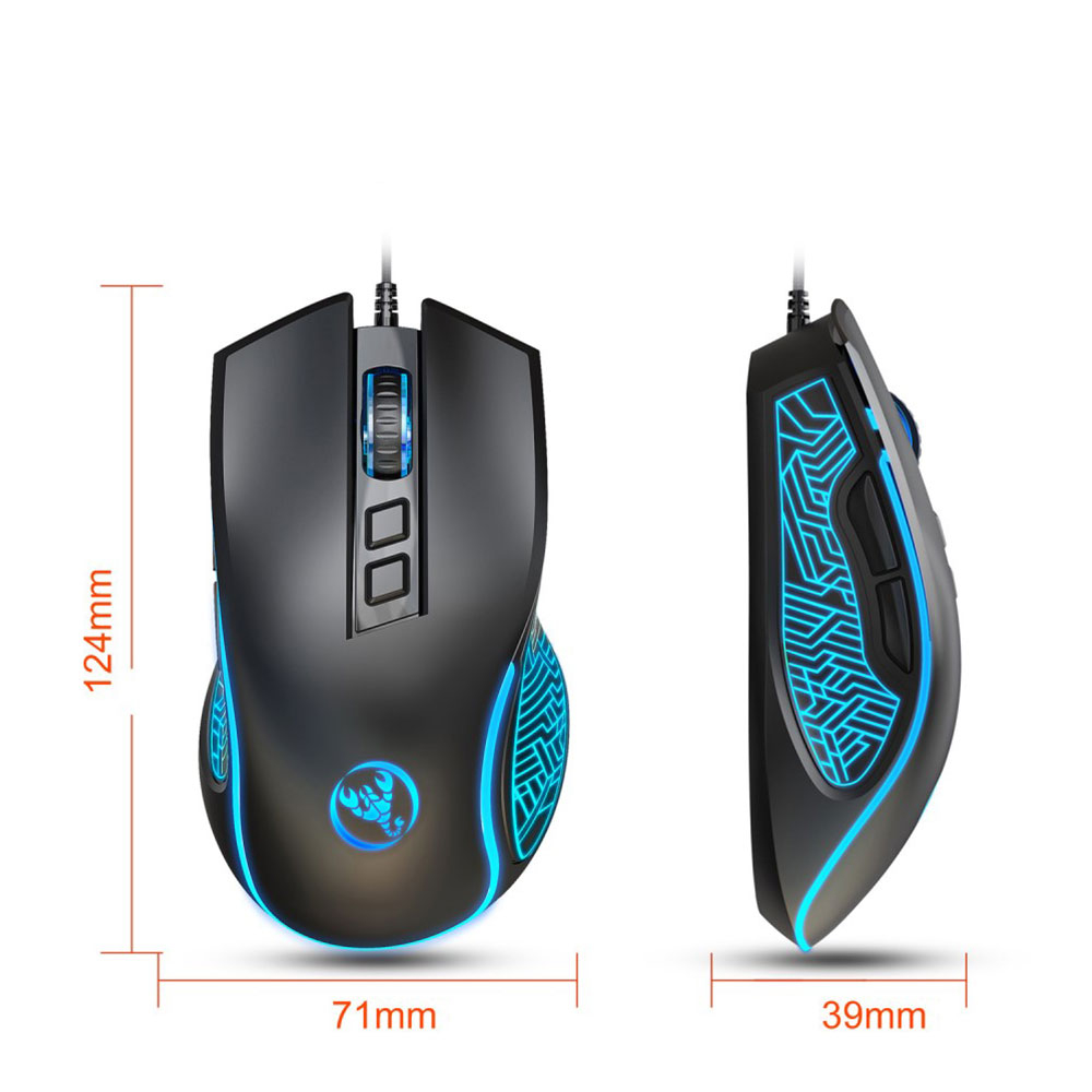 Optische kabelgebundene USB Gaming Maus 3600 DPI mit RGB Beleuchtung und 7 Tasten - Schwarz