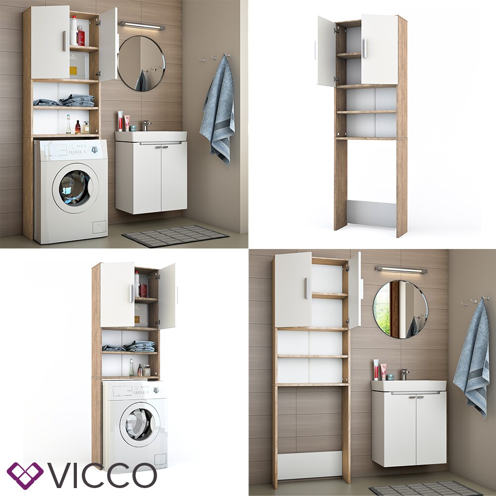 VICCO Waschmaschinenschrank 190 x 64 cm in Weiß Sonoma Badschrank Hochschrank