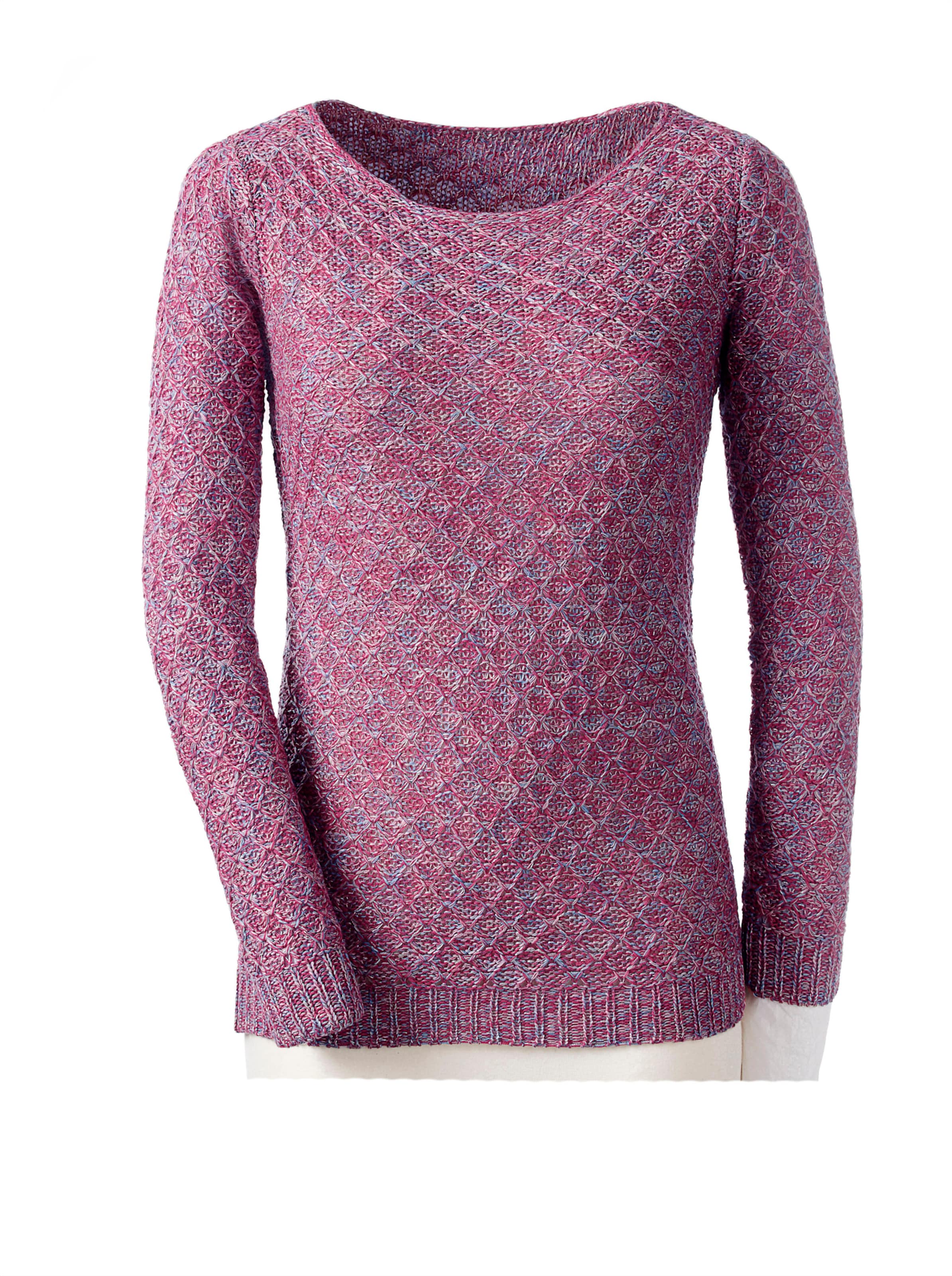 Rundhalspullover in fuchsia-gemustert