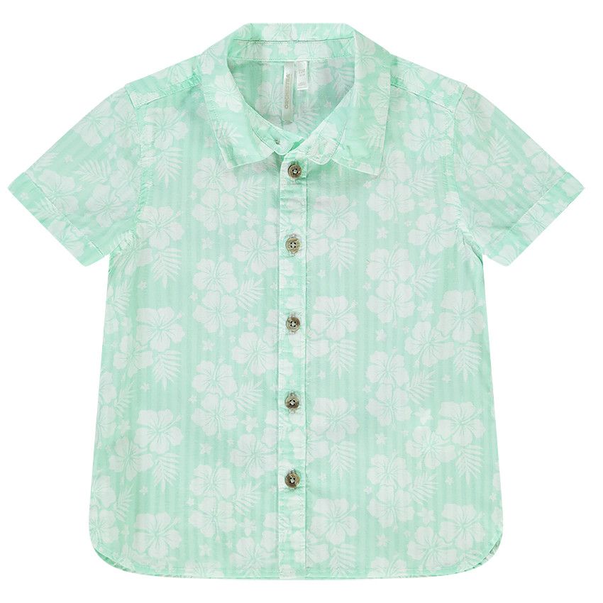 Chemise manches courtes imprimé hibiscus pour bébé garçon - Vert