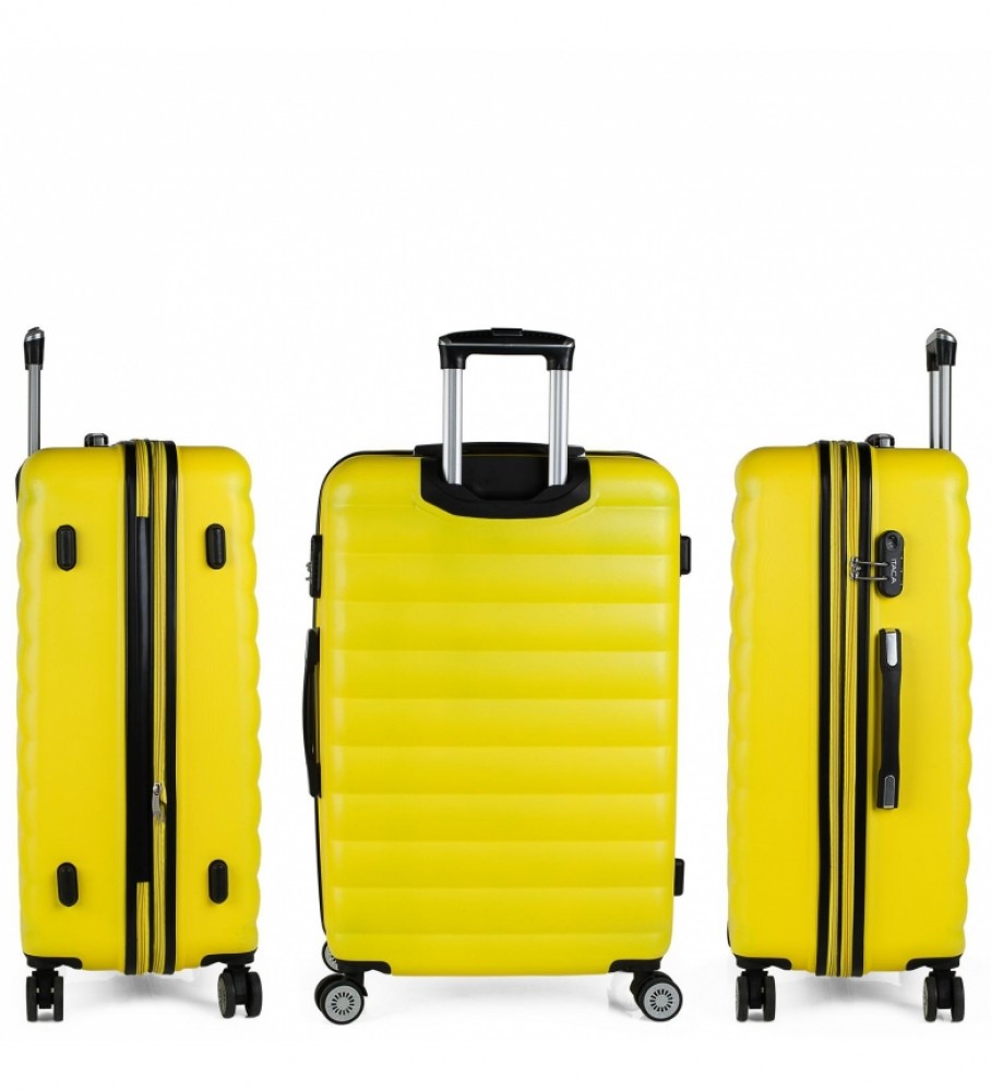 Mala de viagem grande com 4 rodas ITACA 71270 Amarela - 68 x 47 x 30 cm -