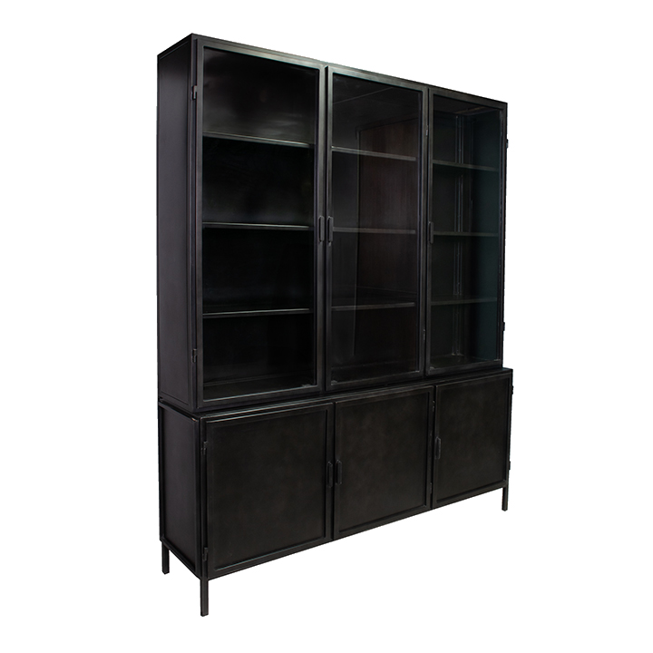 Vitrinekast Garland metaal zwart H220xB180xD42cm