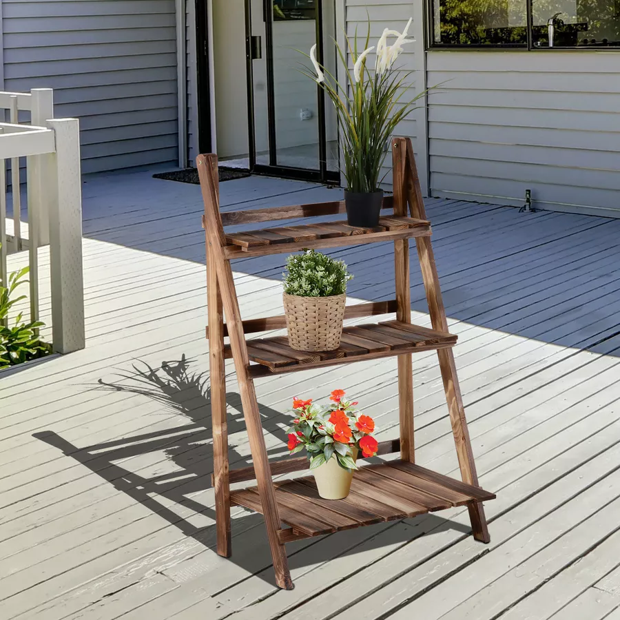 Outsunny Pflanzentreppe klappbar natur