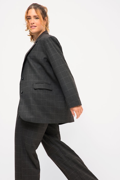Oversized-Blazer, Karo, softe Web-Qualität, Revers, Langarm