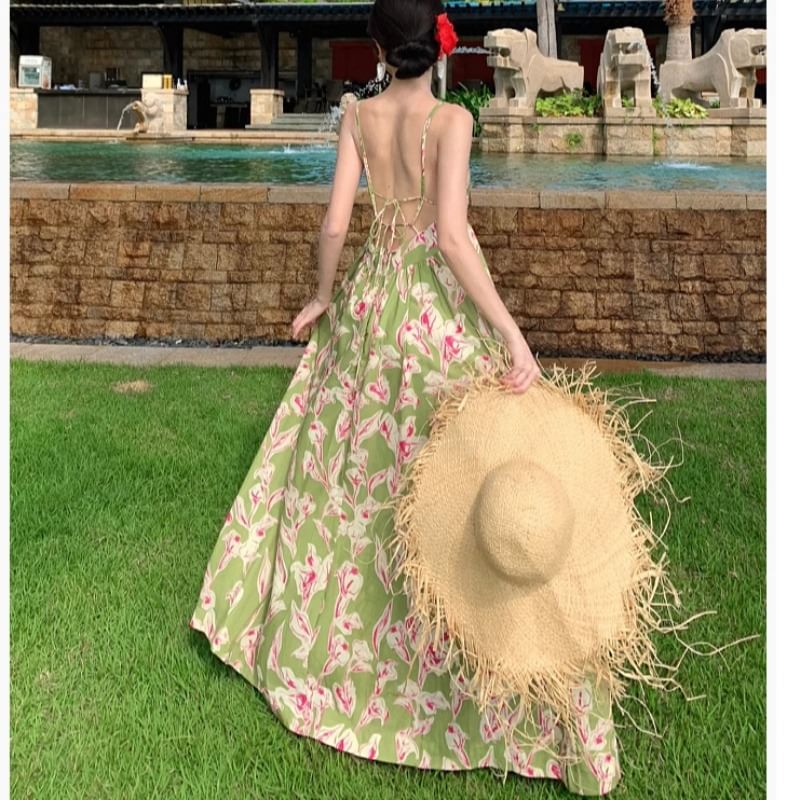 Juuri - Maxi-zonnejurk met spaghettibandjes en bloemen