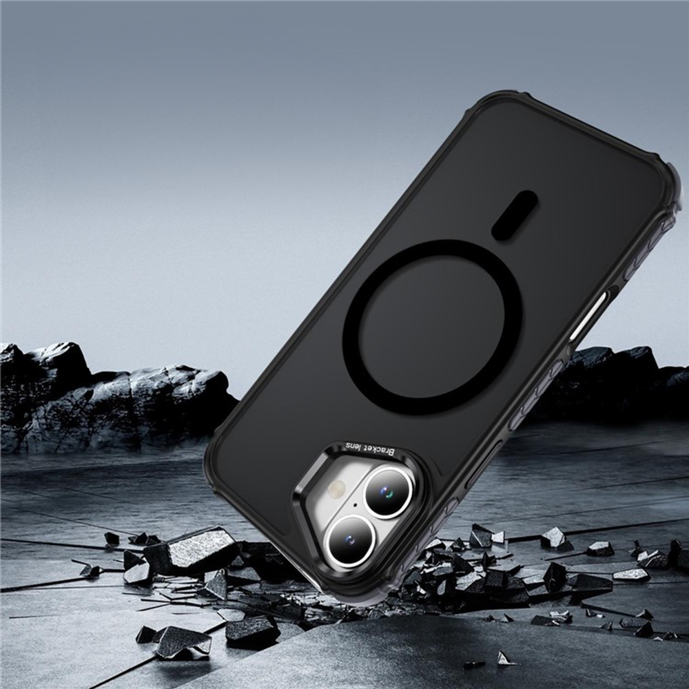 iPhone 16 MagSafe Hybrid Hardcase Hülle mit Kunststoff Rückseite und TPU Bumper   Kickstand Aufsteller - Schwarz