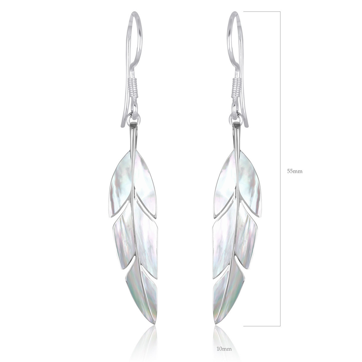 Bijoux de créateurs en argent, des boucles d'oreille-Nacre Blanche-feuilles de bananier-Femme-Blanc-disponible en parure avec le pendentif assorti