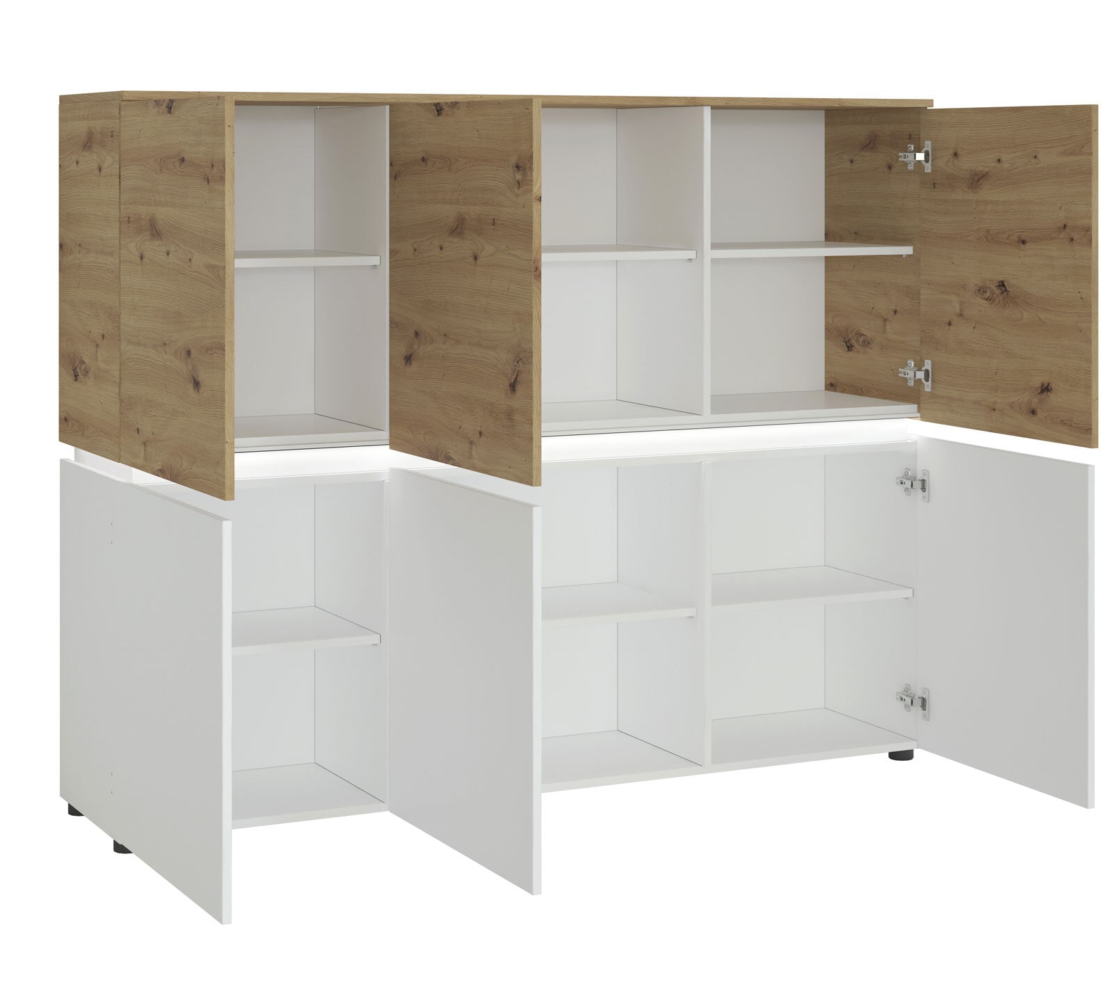 Highboard LUCI, Eiche Artisan / Alpinweiß, B/H/T ca. 165,5/131,5/40 cm