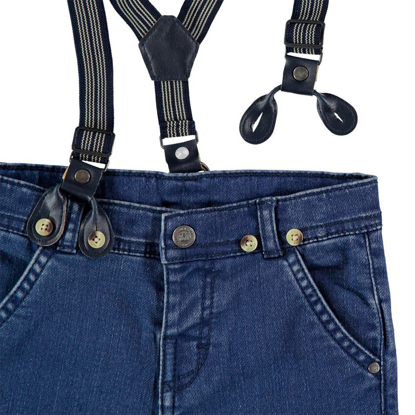 Jean effet used à bretelles amovibles - Bleu moyen