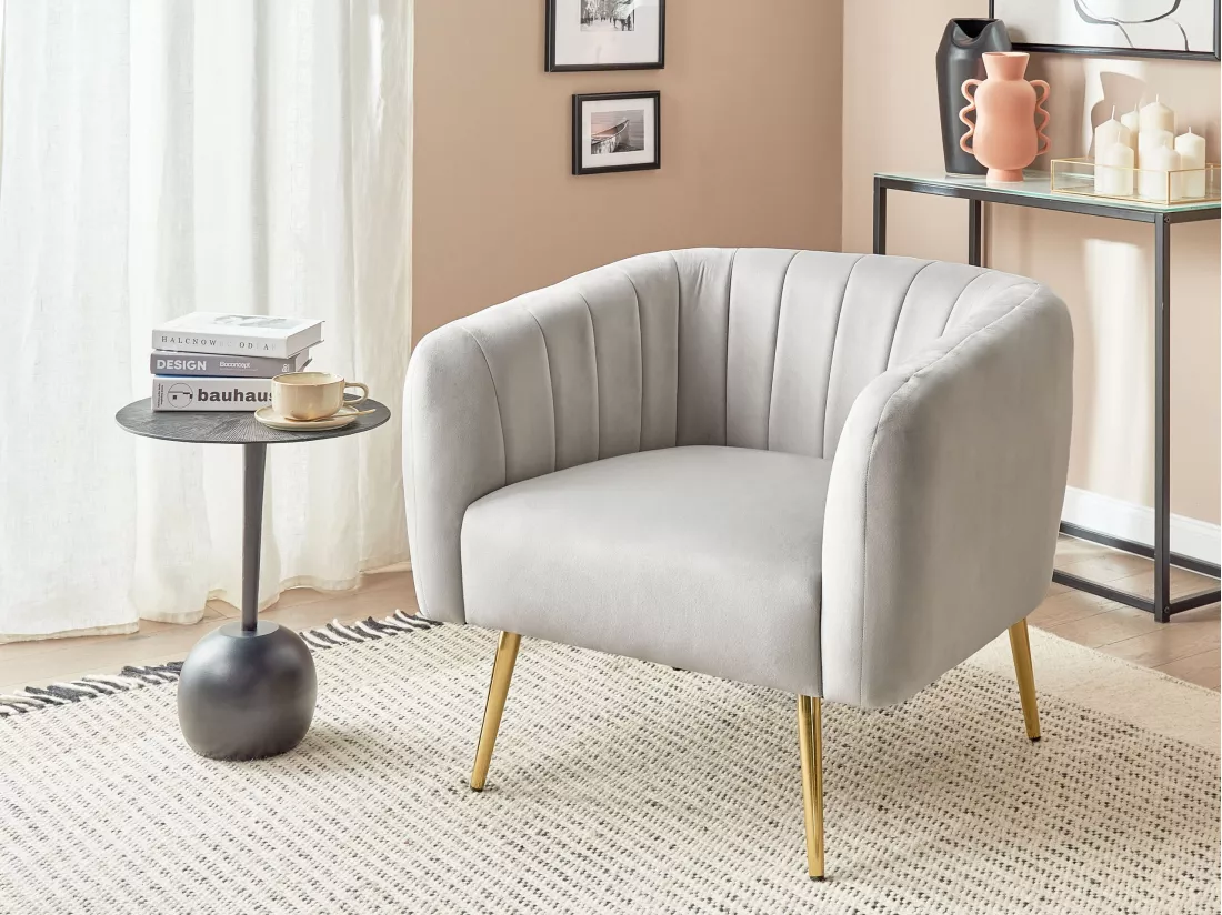 Fauteuil LACONIA Velours Gris clair