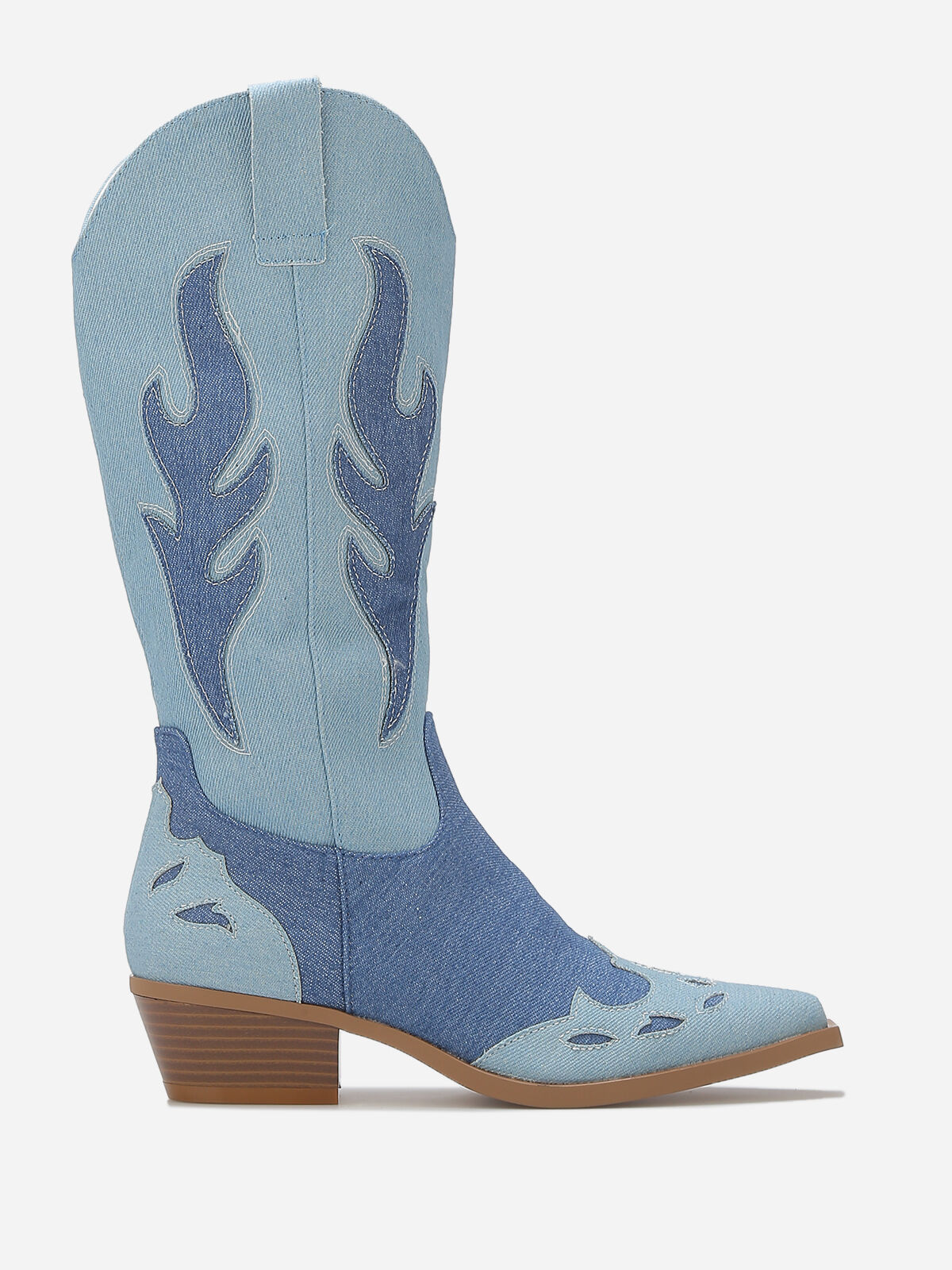 Santiags denim à détails brodés- Bleu