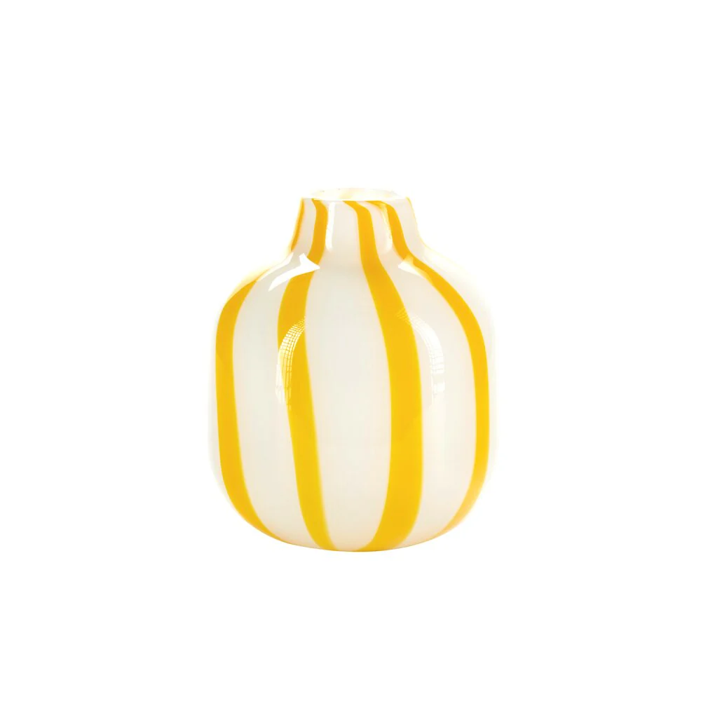 Bahne Interior  Candy Glass vase, gul/hvid - H23 cm.