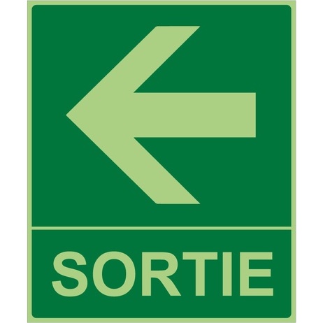 Panneau Sortie Flèche gauche -300 x 250 mm- Photoluminescent
