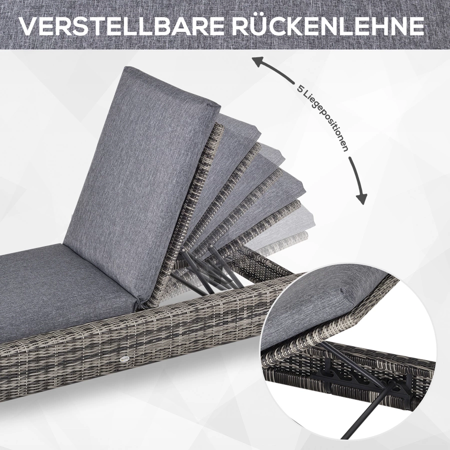 Outsunny Gartenliege mit Kissen grau