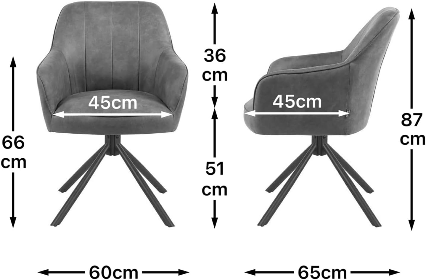 DUBI Möbel Esszimmerstühle 2er Set 360° drehbar mit Taschenfederkern, hoher Sitzkomfort, bis 150 kg belastbar, Lederoptik Taupe, Robustes Metall-Kreuzgestell, modernes Design, Modell Mika-Piet