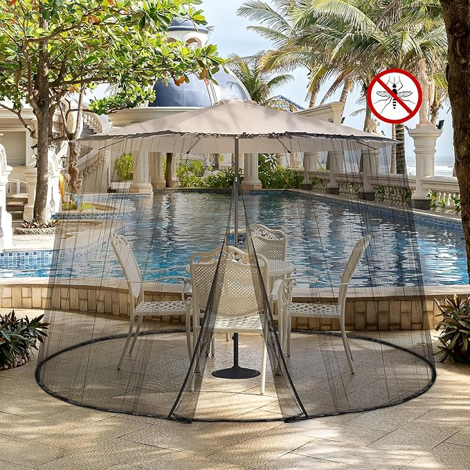 (Ø300x230cm) Rundes Outdoor Moskito Schirm Netz Mücken Insektenschutz Zelt für Terrasse / Garten - Schwarz