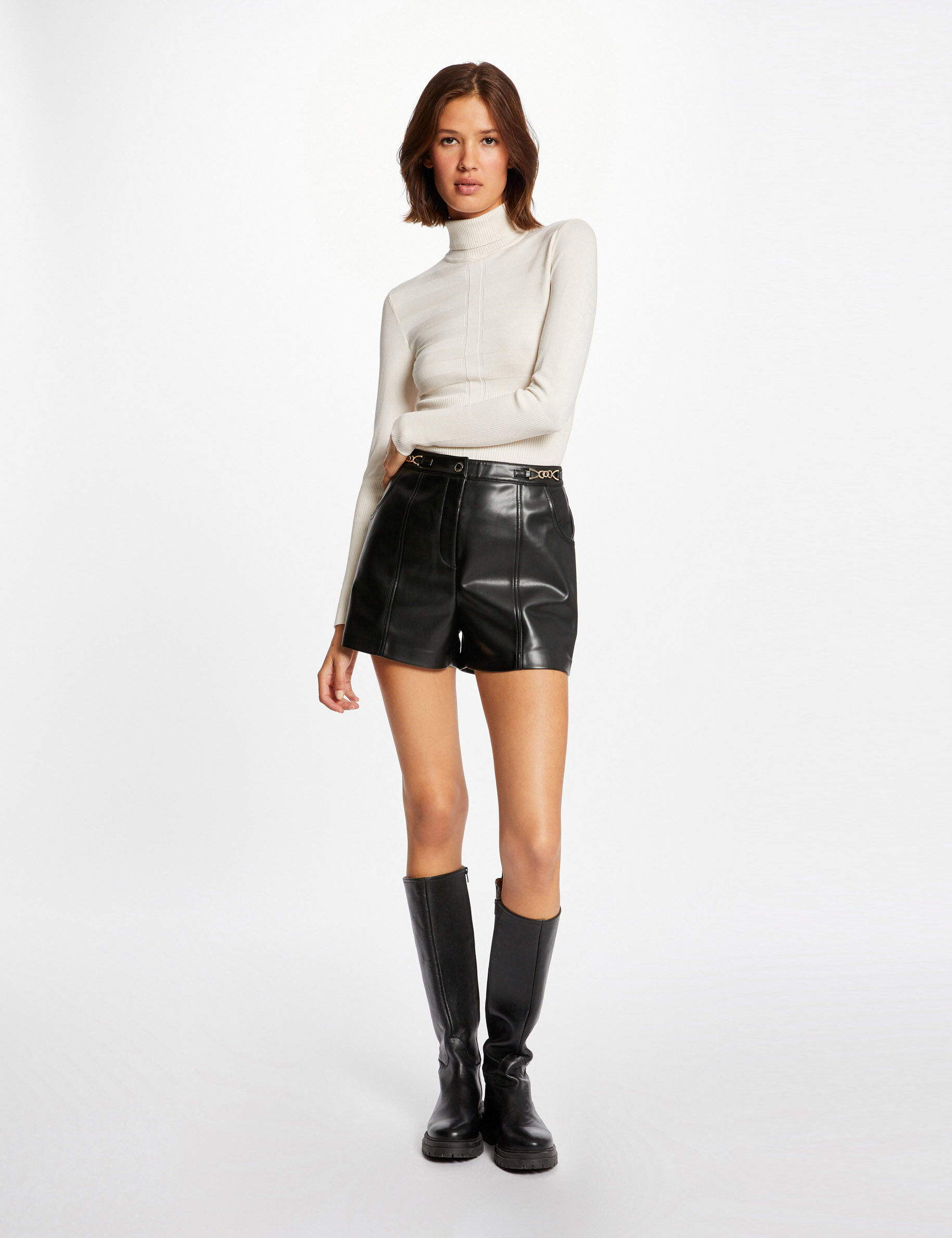 Pull manches longues col roulé ivoire femme - ivoire