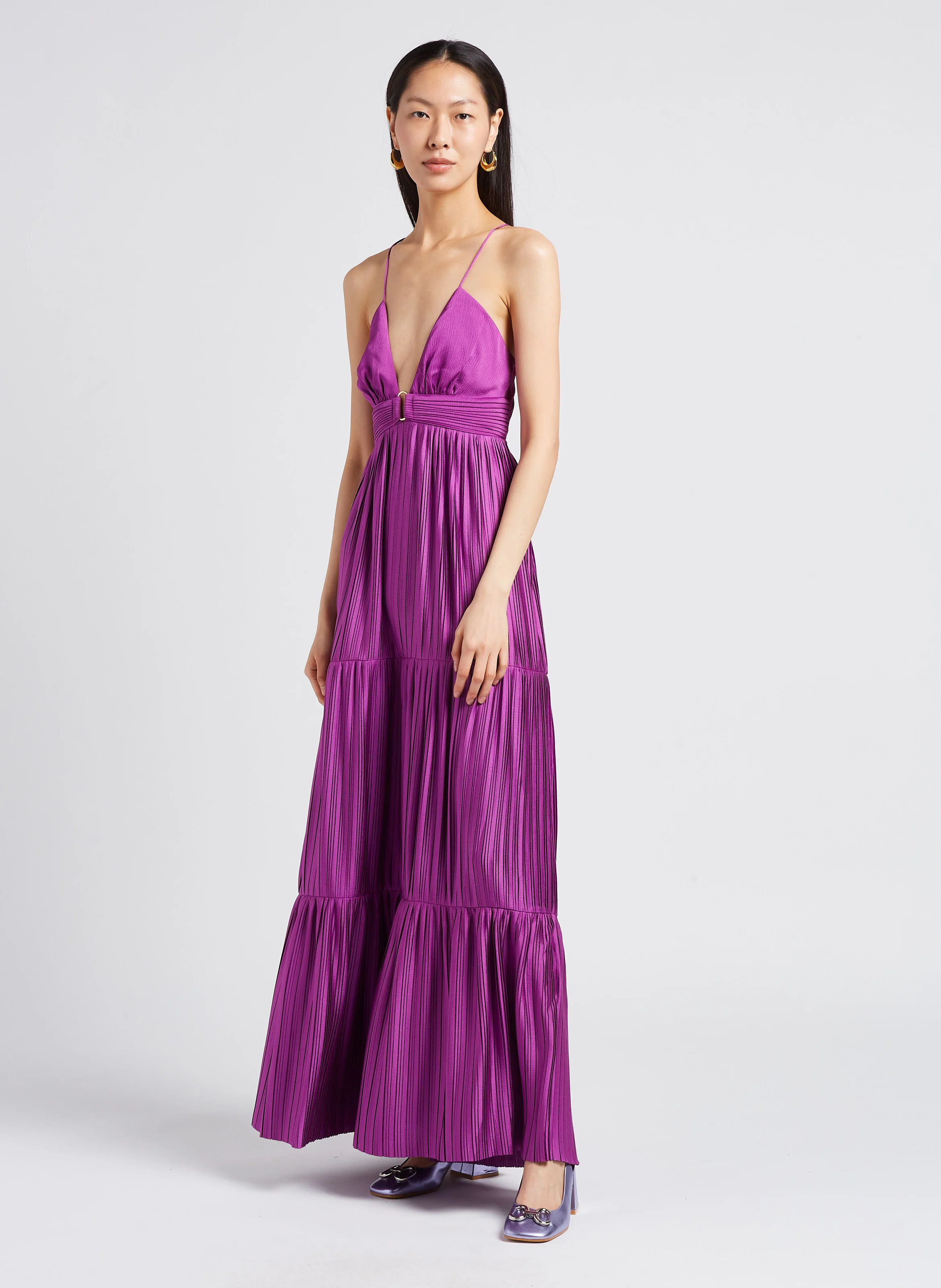 WASTA - Robe longue plissée satinée | Violet