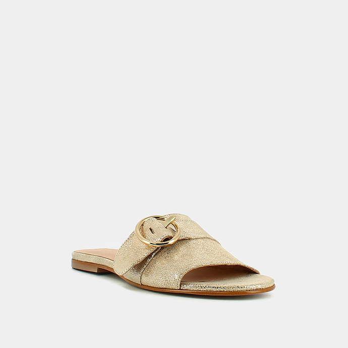 Mules à boucle  en velours laminé platine