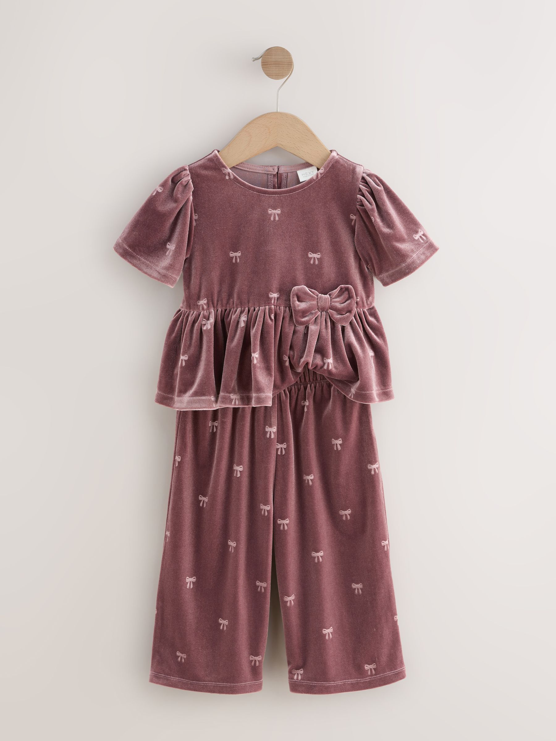 Mink Pink Bow - Velvet Co-ord Set (3mths-8yrs)