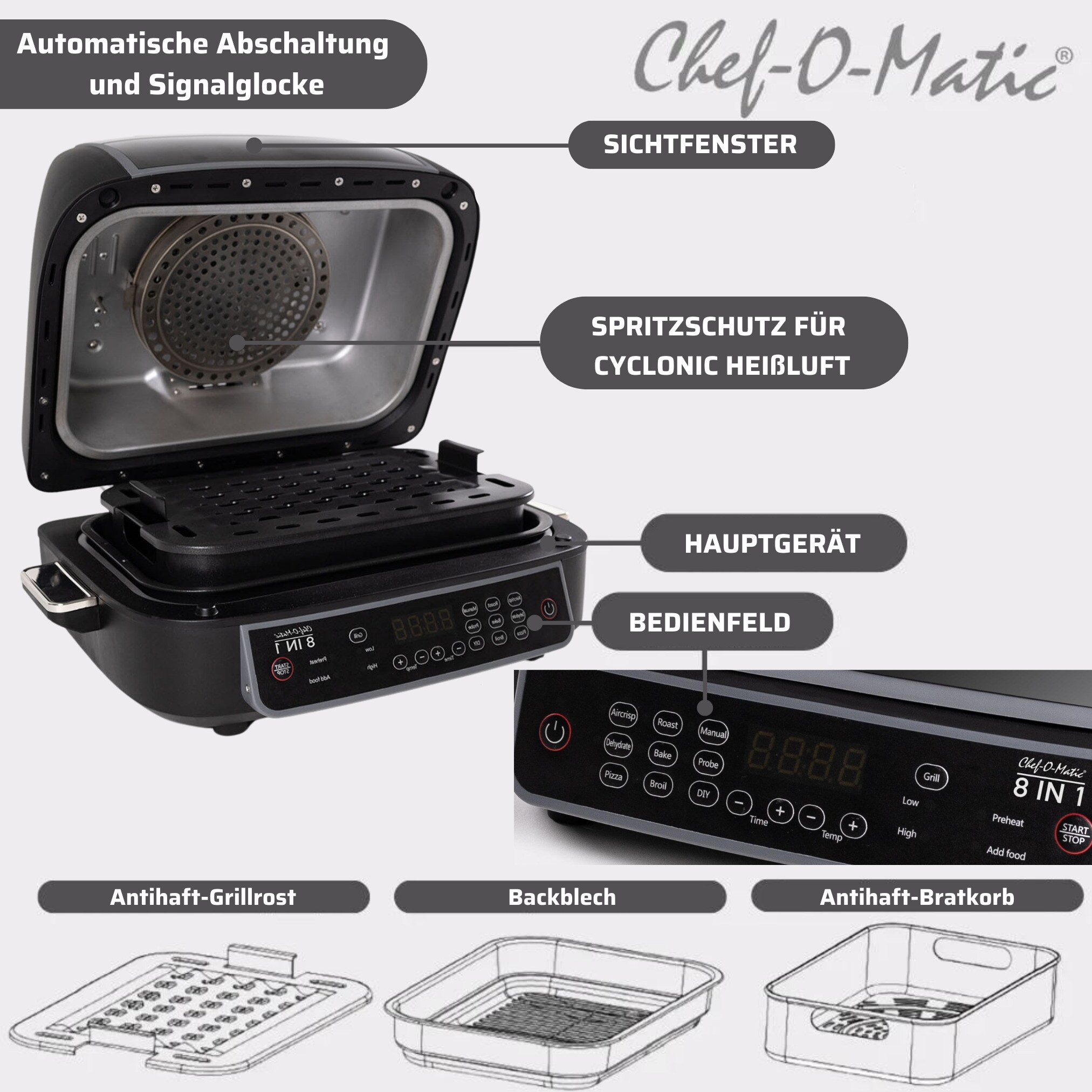 Best Direct® Multikocher - Heißluftfritteuse - Mini Backofen - Grill Ofen Chef O Matic 8 in 1
