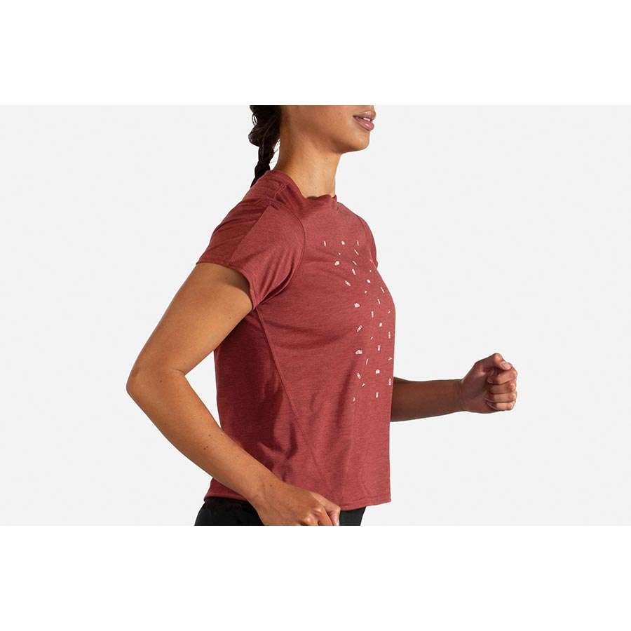 Brooks Distance Graphic Hardloopshirt Korte Mouwen Donkerrood Dames