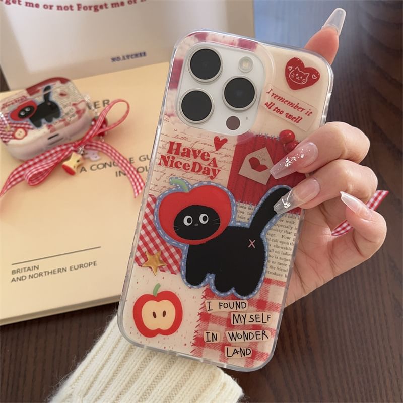 Elliure - Airpods met kattenprint / telefoonhoesje - iPhone 16 Pro Max / 16 Pro / 16 Plus / 16 / 15 Pro Max / 15 Pro / 15 Plus / 15 / 14 Pro Max / 14 Pro / 14 Plus / 14 / 13 Pro Max / 13 Pro / 13