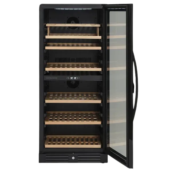 Scandomestic SV 104 B Premium Collection - Vinkøleskab - 2 Zoner - bredde: 59.5 cm - dybde: 72.5 cm - højde: 139.2 cm - 313 liter - sort - Optil 90 flasker