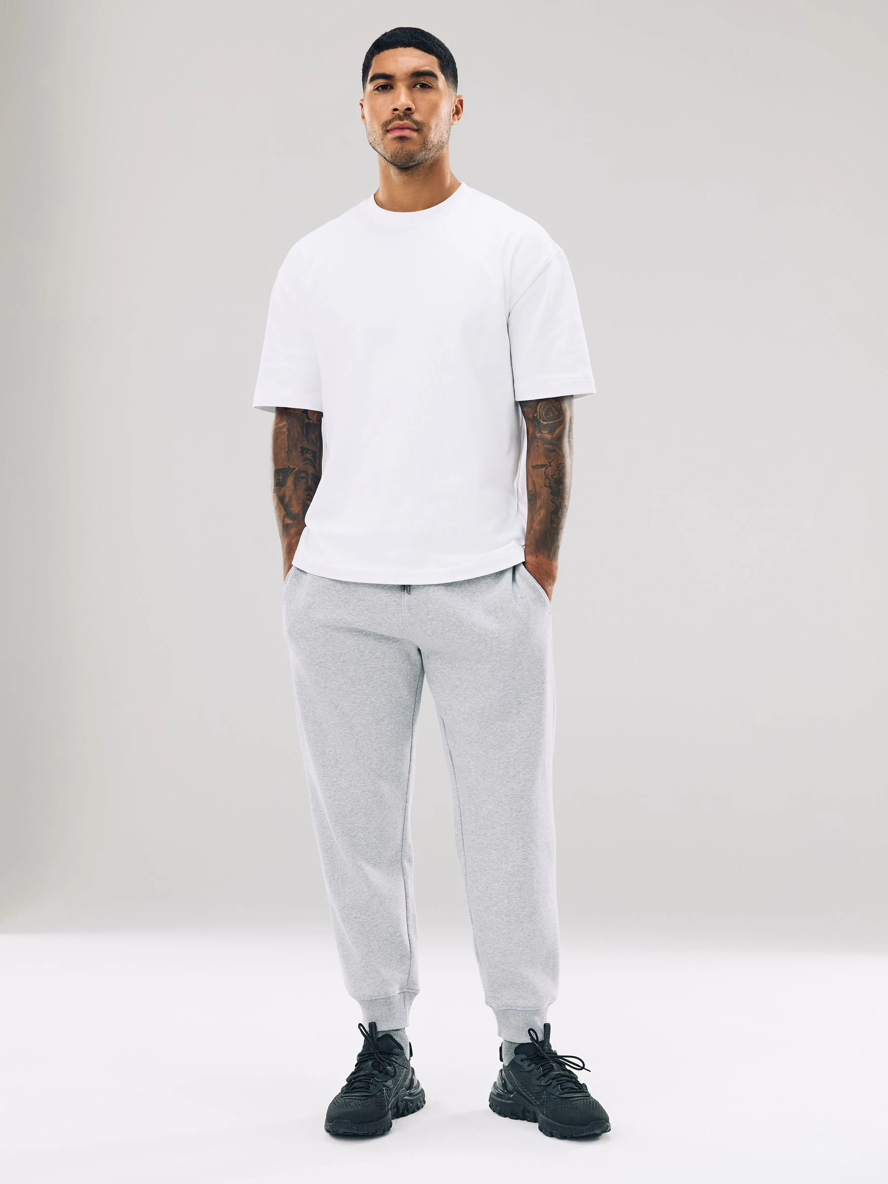 Grijs gemêleerd - Slim Fit - Katoenrijke Jersey Joggingbroeken